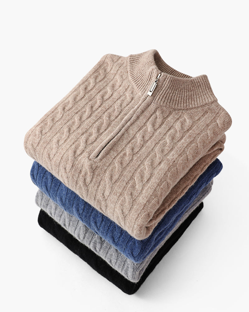 Men's Cashmere Cardigan Beige Half Zip Soft Knit Premium Quality Ribbed Cuffs-2