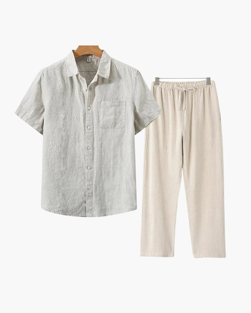 Variant image for Men's Linen T-Shirt Light Blue Casual Short Sleeve Relaxed Fit Breathable-1