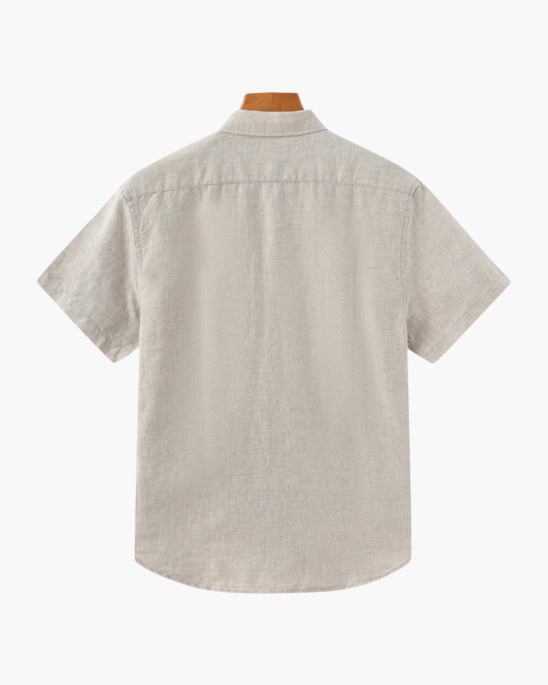 Men's Linen Shirt Light Blue Short Sleeve Breathable Casual Summer Wear-4