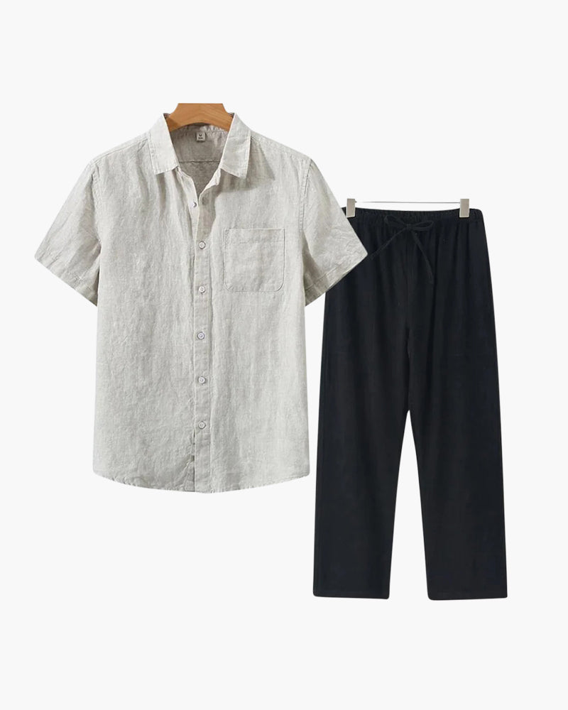 Men's Linen T-Shirt Light Blue Casual Short Sleeve Relaxed Fit Breathable-4