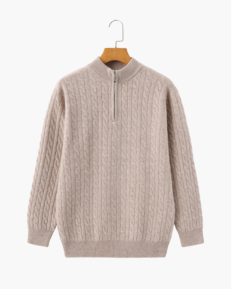 Variant image for Men's Cashmere Cardigan Beige Half Zip Soft Knit Premium Quality Ribbed Cuffs-13