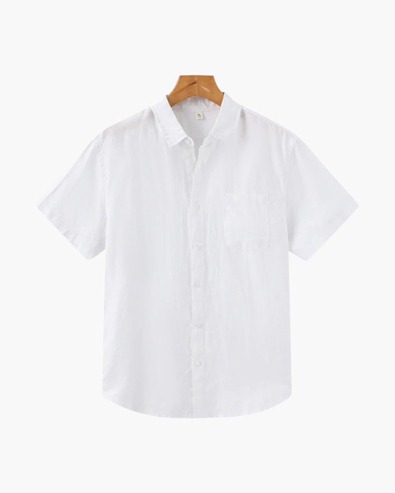 Variant image for Men's Linen Shirt Light Blue Short Sleeve Breathable Casual Summer Wear-6