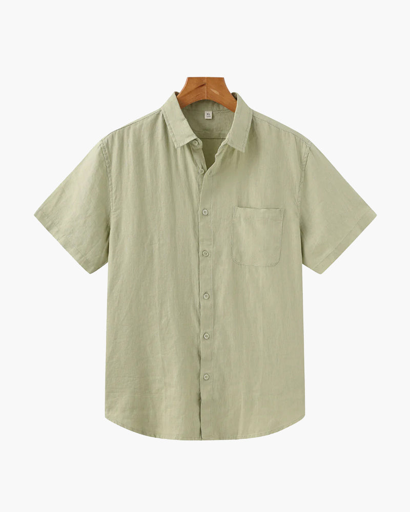 Variant image for Men's Linen Shirt Light Blue Short Sleeve Breathable Casual Summer Wear-11
