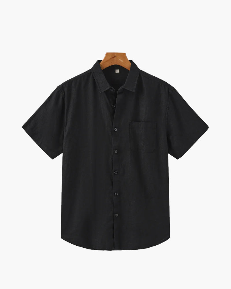 Variant image for Men's Linen Shirt Light Blue Short Sleeve Breathable Casual Summer Wear-26
