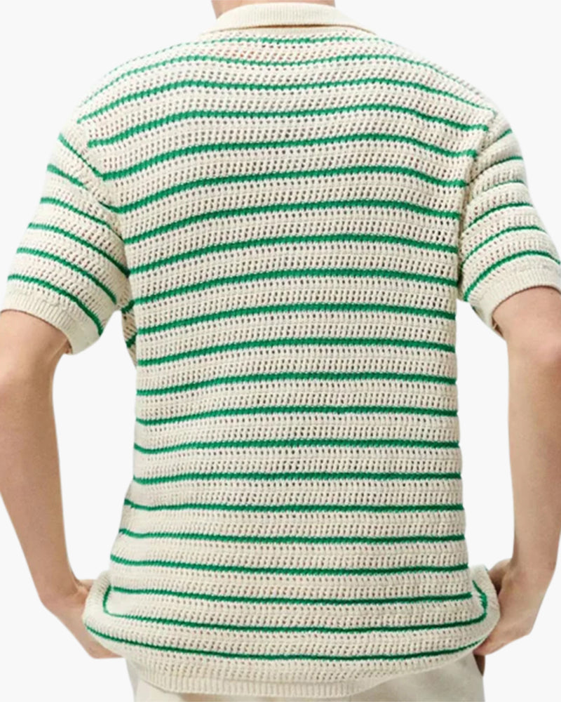 Men's Short Sleeve Shirt White Knitted Mesh Casual Fit Lightweight Breathable-5