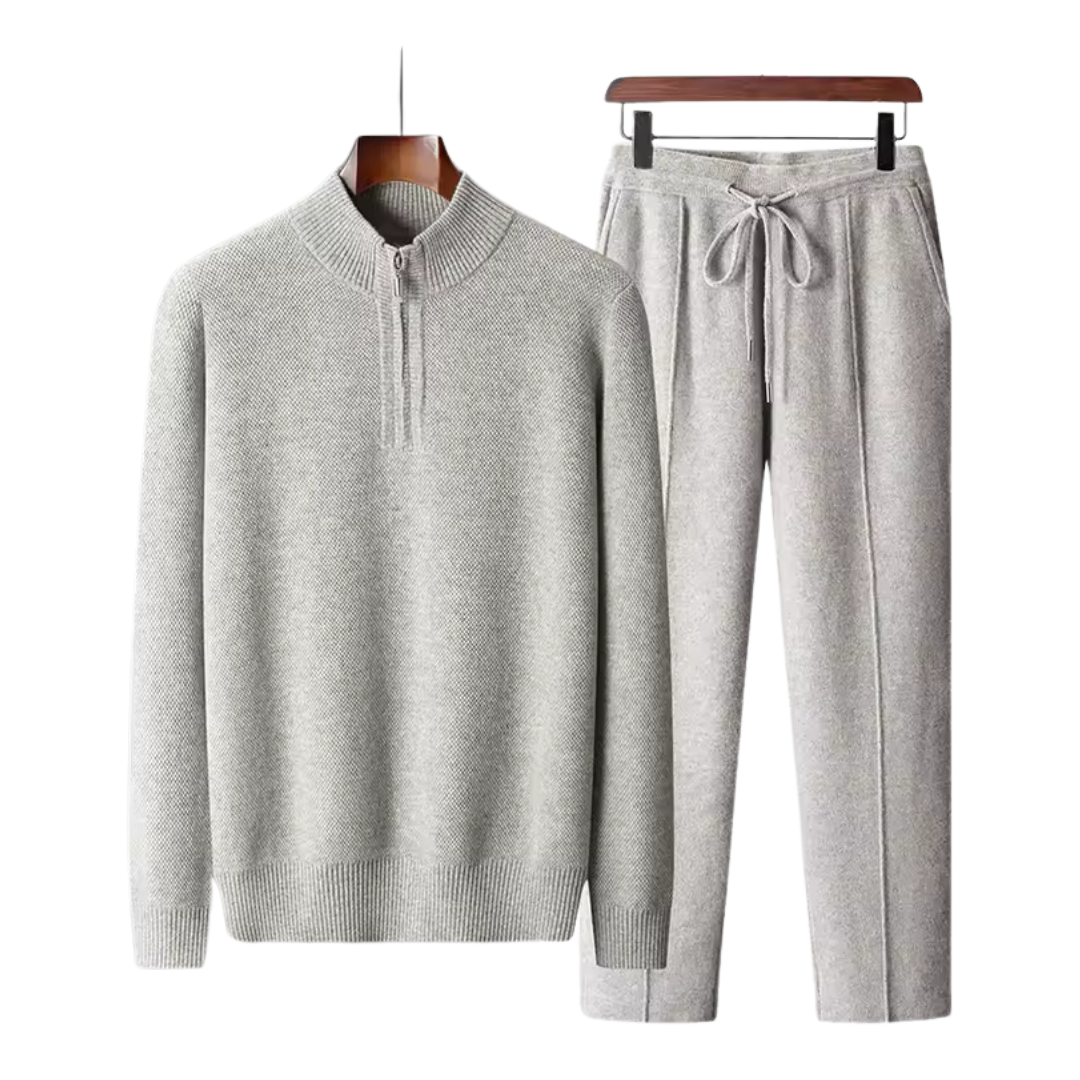 Men's Tracksuit Black 100% Merino Wool Zip Up Luxury Comfort Casual Wear-1