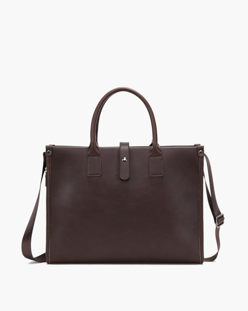 Men's Laptop Bag Black Leather with Organized Compartments for Business and Travel-2