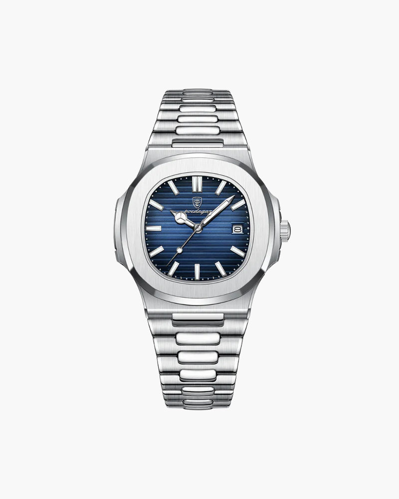 Men's Watch Silver Stainless Steel Waterproof Adjustable Strap 41mm Dial Quartz Movement-1