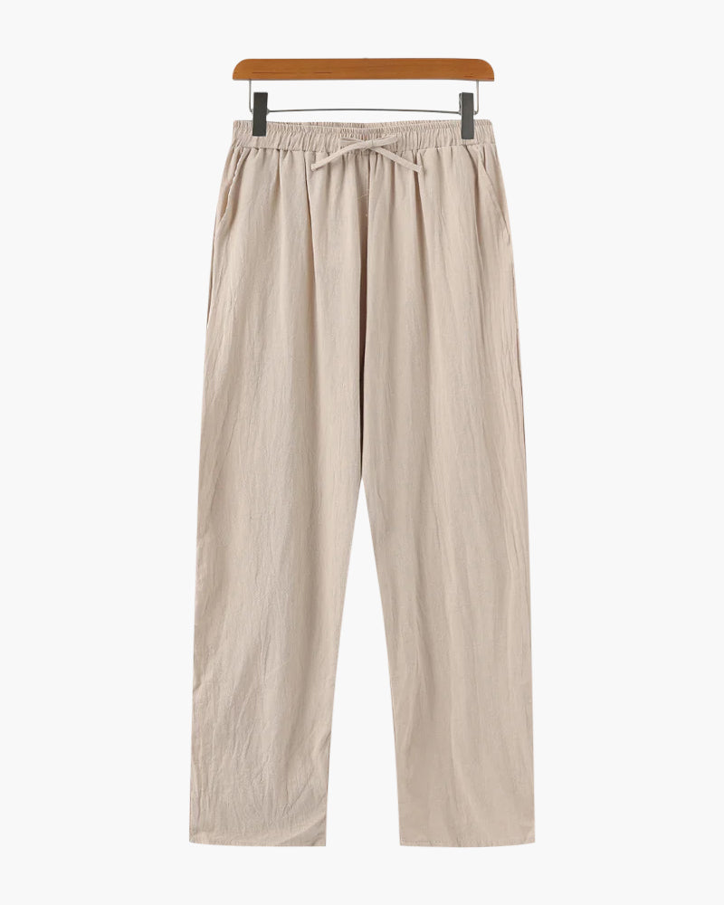 Women's Linen Pants Beige Lightweight Casual Relaxed Fit Summer Trousers-1