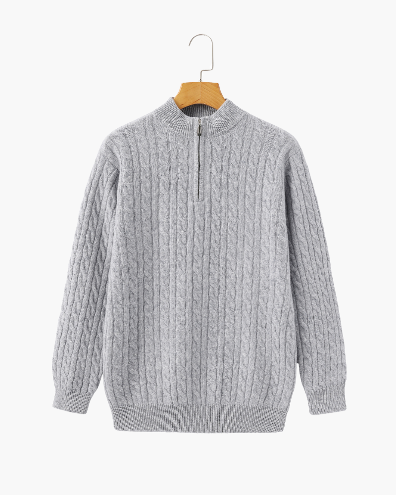 Variant image for Men's Cashmere Cardigan Beige Half Zip Soft Knit Premium Quality Ribbed Cuffs-1