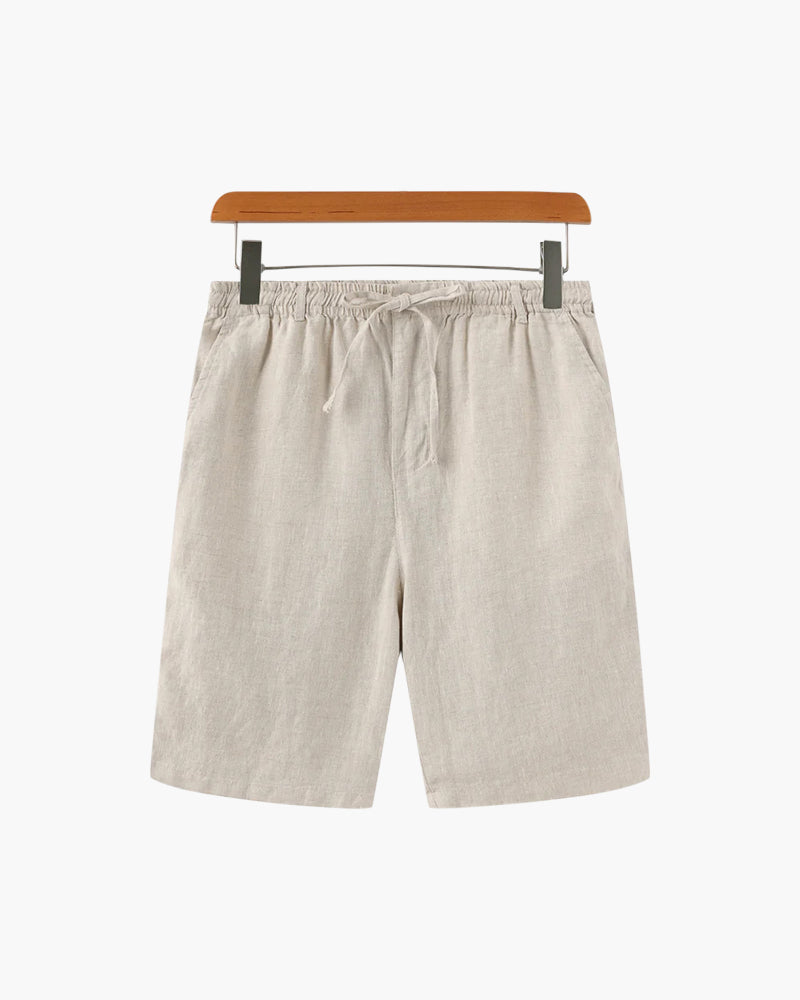 Men's Linen Shorts Beige Lightweight Casual Relaxed Fit Zipper Closure-1