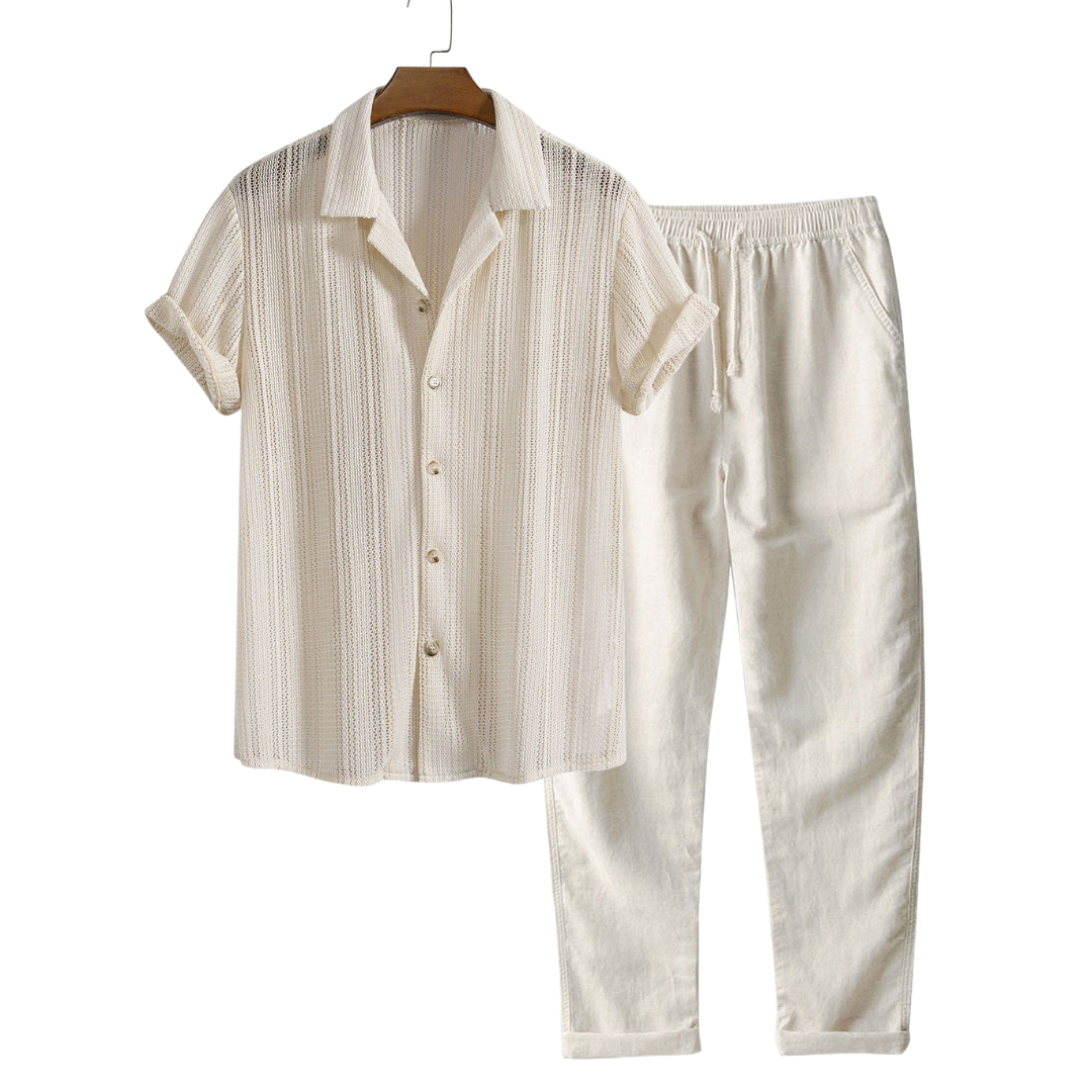 Women's Loungewear Set Beige Polyester Linen Casual Comfortable Pajama Set-1