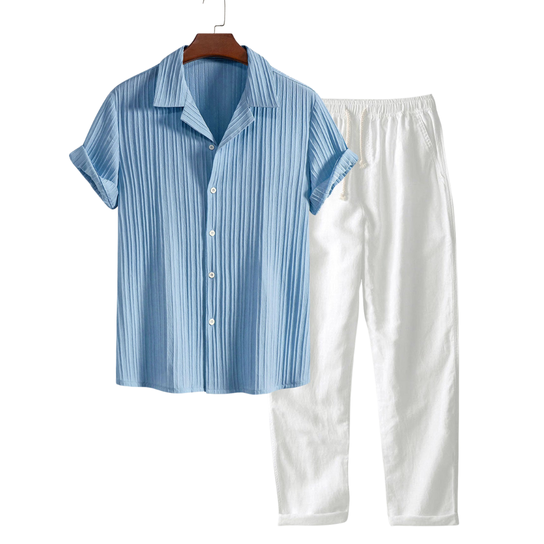 Women's Loungewear Set Beige Cotton-Linen Blend Short-Sleeved Pajama Set Elegant Comfortable-1