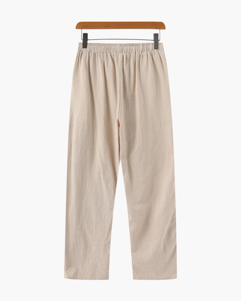 Women's Linen Pants Beige Lightweight Casual Relaxed Fit Summer Trousers-3
