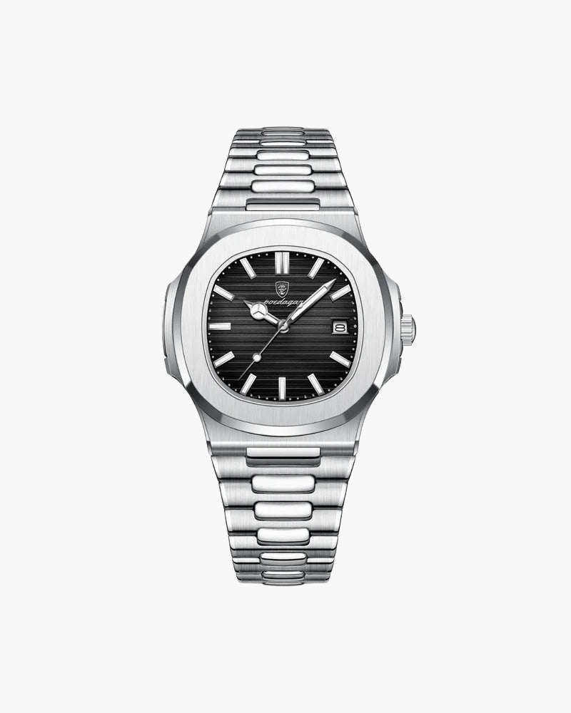Men's Watch Silver Stainless Steel Waterproof Adjustable Strap 41mm Dial Quartz Movement-5