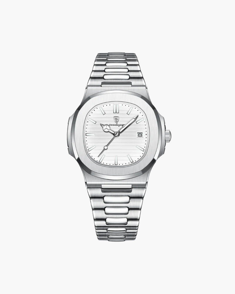 Men's Watch Silver Stainless Steel Waterproof Adjustable Strap 41mm Dial Quartz Movement-4