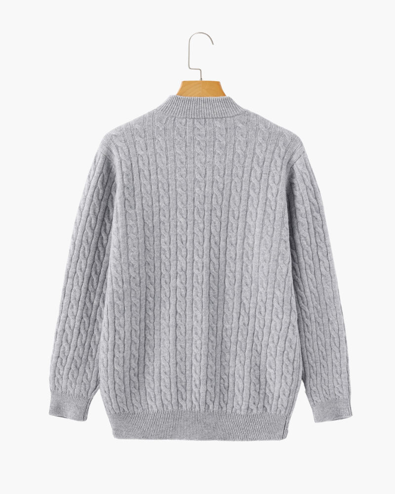 Men's Cashmere Cardigan Beige Half Zip Soft Knit Premium Quality Ribbed Cuffs-4