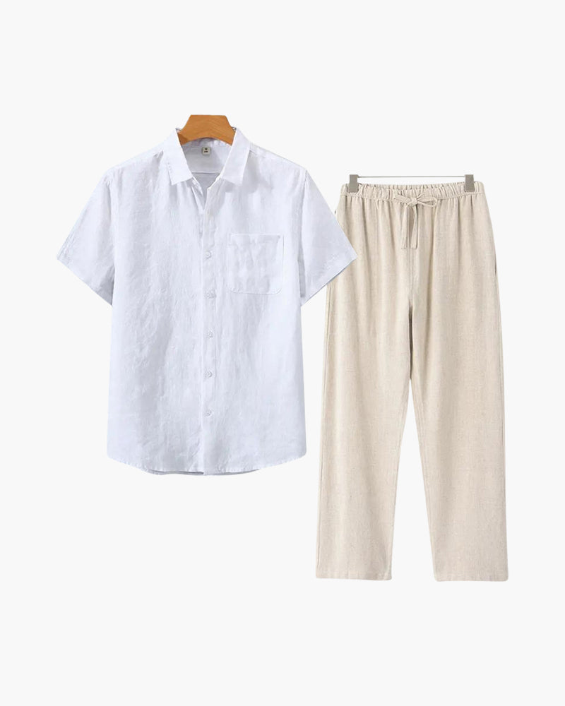 Men's Linen T-Shirt Light Blue Casual Short Sleeve Relaxed Fit Breathable-6
