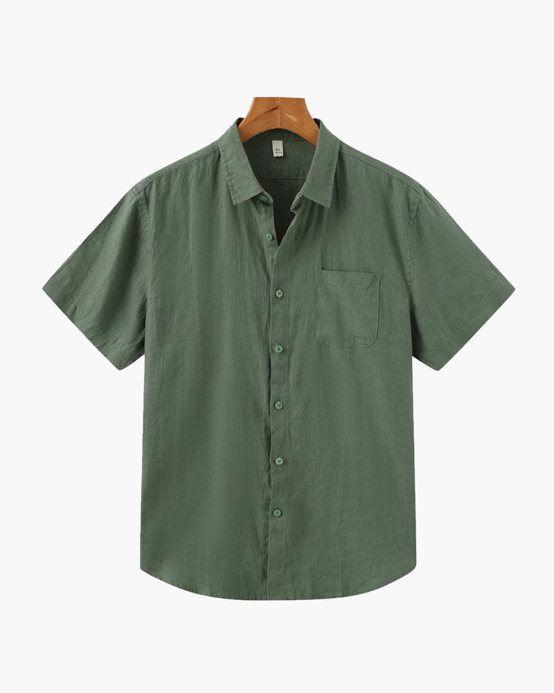 Variant image for Men's Linen Shirt Light Blue Short Sleeve Breathable Casual Summer Wear-16