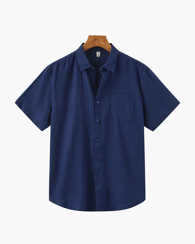 Variant image for Men's Linen Shirt Light Blue Short Sleeve Breathable Casual Summer Wear-21