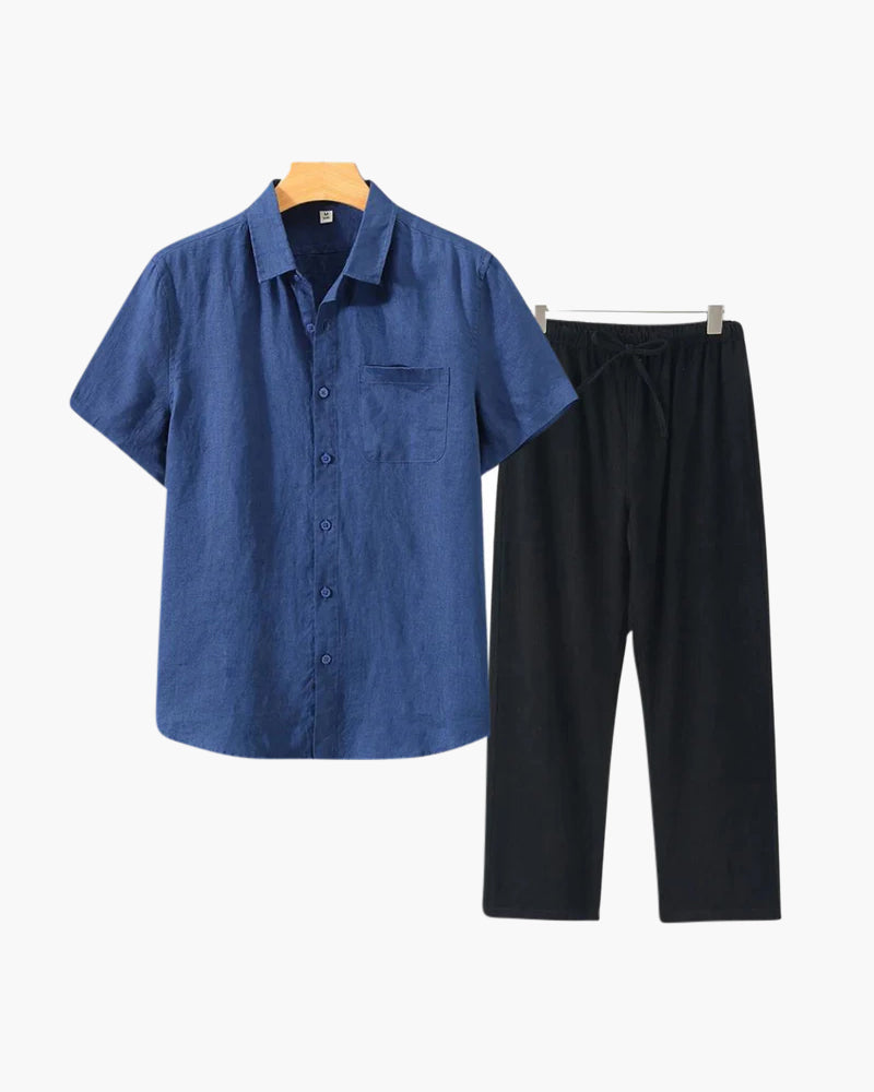 Variant image for Men's Linen T-Shirt Light Blue Casual Short Sleeve Relaxed Fit Breathable-50