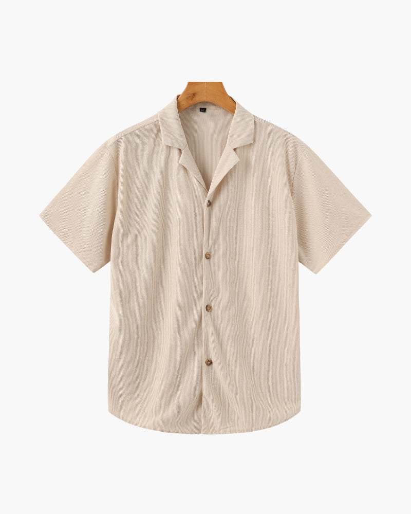 Men's Corduroy Set Green Soft Fabric Relaxed Fit Button-Up Shirt and Drawstring Shorts-2