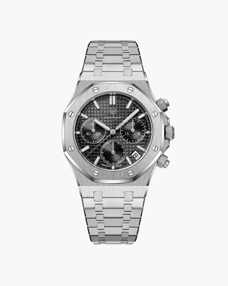 Men's Chronograph Watch Black Stainless Steel Water-Resistant Elegant Design Luminous Markers-2