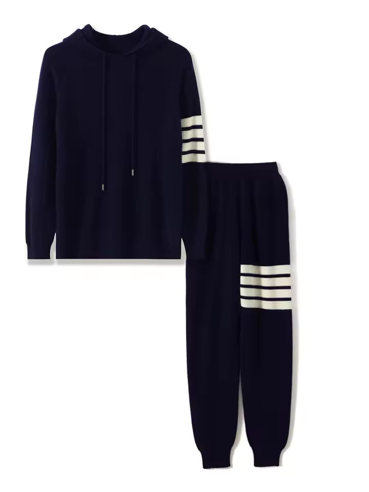 Men's Tracksuit Black Merino Wool Zip Up Stylish Stripe Design Comfortable Casual Wear-6