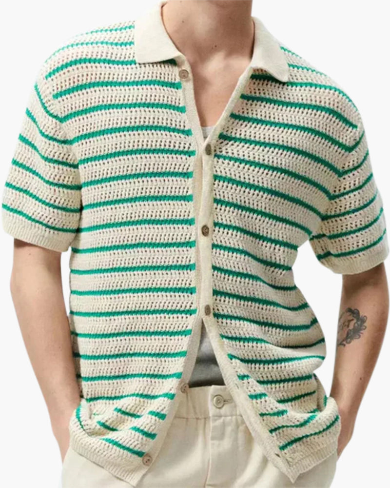 Variant image for Men's Short Sleeve Shirt White Knitted Mesh Casual Fit Lightweight Breathable-1