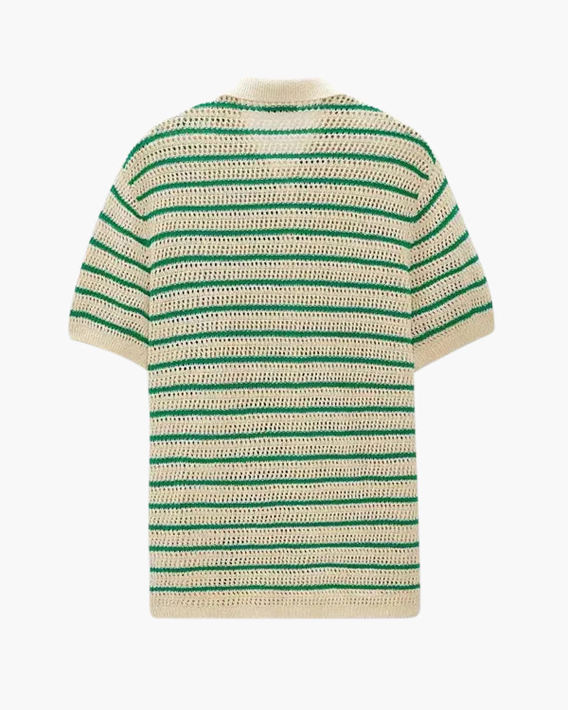 Variant image for Men's Short Sleeve Shirt White Knitted Mesh Casual Fit Lightweight Breathable-5