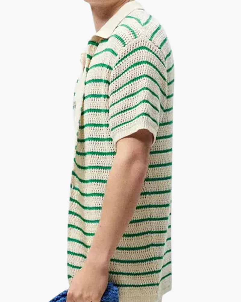 Men's Short Sleeve Shirt White Knitted Mesh Casual Fit Lightweight Breathable-6