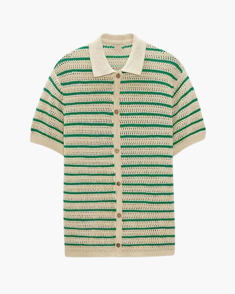 Men's Short Sleeve Shirt White Knitted Mesh Casual Fit Lightweight Breathable-2