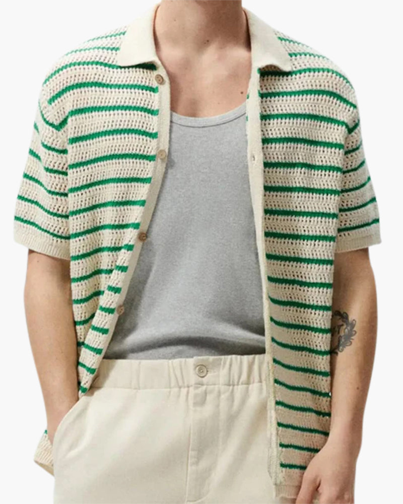 Men's Short Sleeve Shirt White Knitted Mesh Casual Fit Lightweight Breathable-3